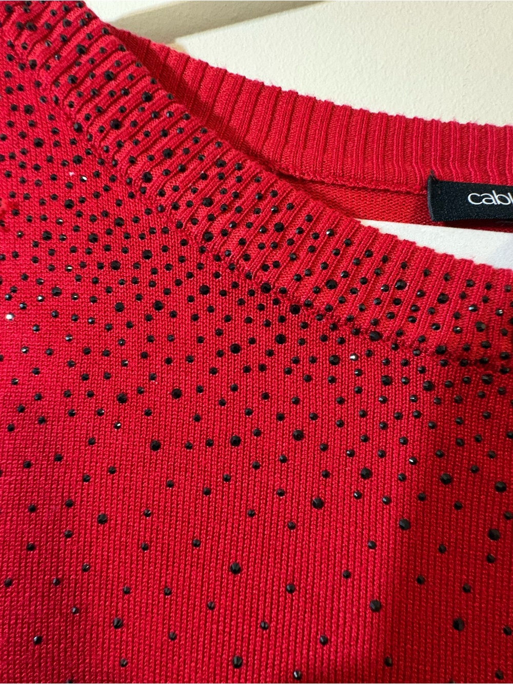 Cable & Gauge sweater women's 1X red long-sleeve black embellishments pullover - Picture 7 of 16